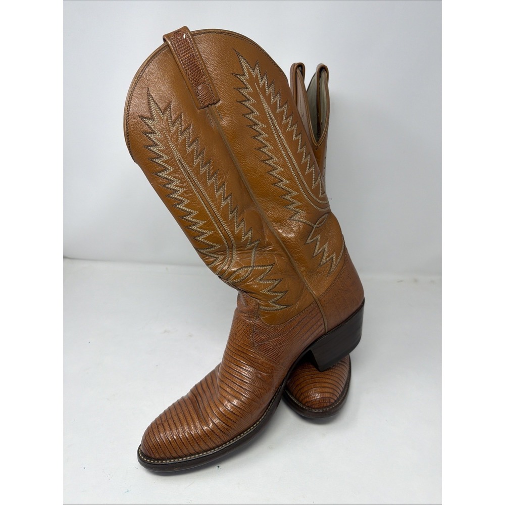 Vintage Dan Post Men's Teju Lizard Cowboy Boots Antique Tan Size‎ 9.5